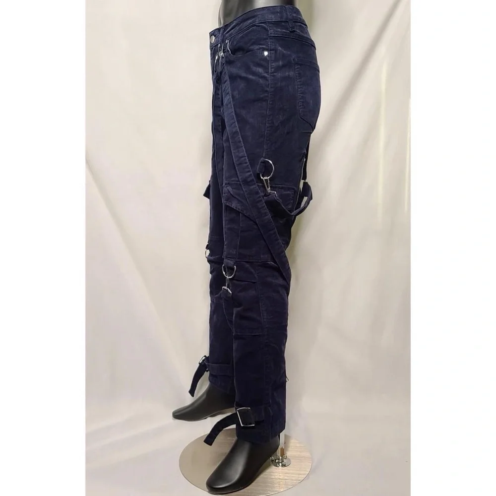 Free Agent Blue Corduroy Punk Bondage Pants Small Unisex Utility Cargo NWT - Picture 3 of 6